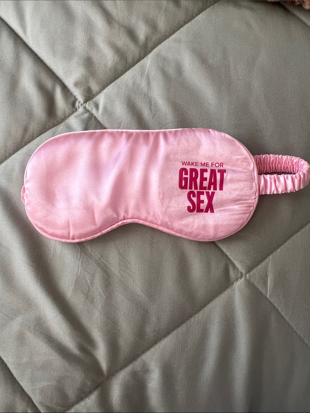 Pink Satin Sleep Mask with 'Wake Me For Great Sex' Slogan